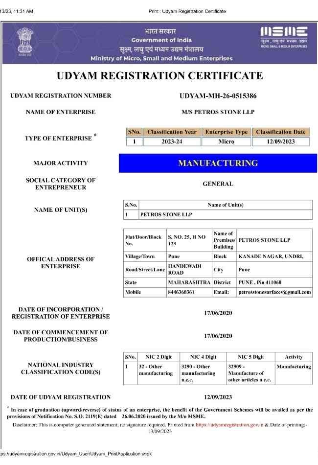 MSME (Manufacturing License)