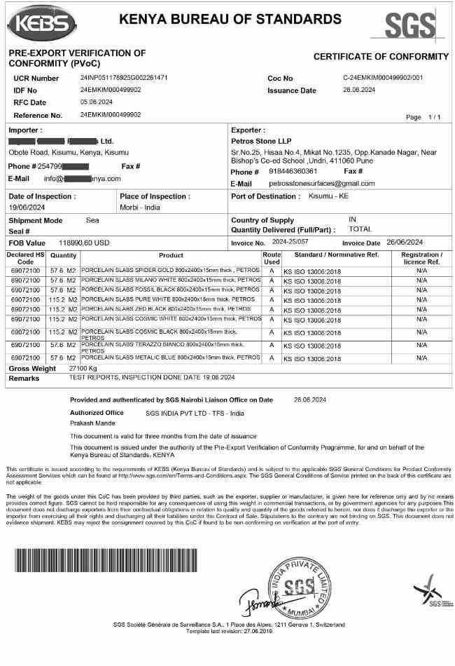 SGS FINAL COC PORCELAIN SLABS