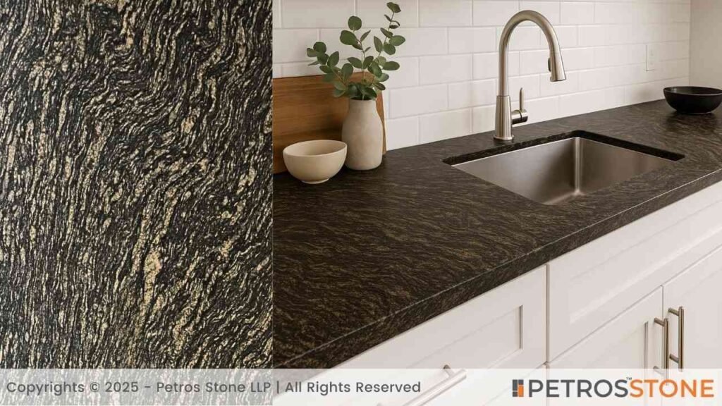 Marquina Black Granite Leather Finish Countertop