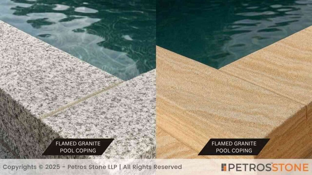 Granite vs Travertine Flamed Finish Coping Granite vs Travertine Flamed Finish Coping
