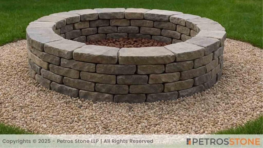 Circular stacked stone fire pit