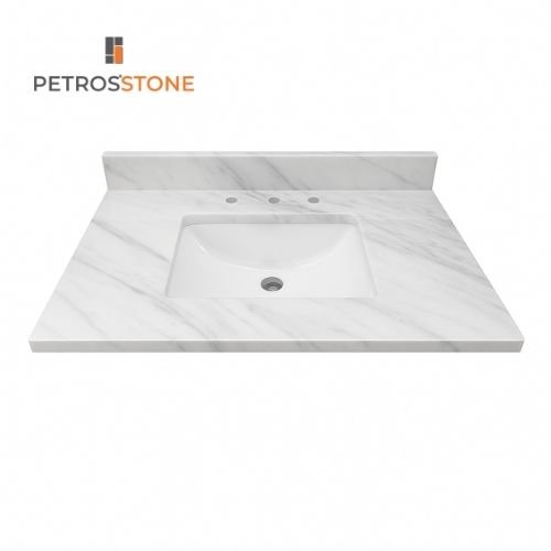 White Cultured Marble Vanity Top with Grey Veining 31x22