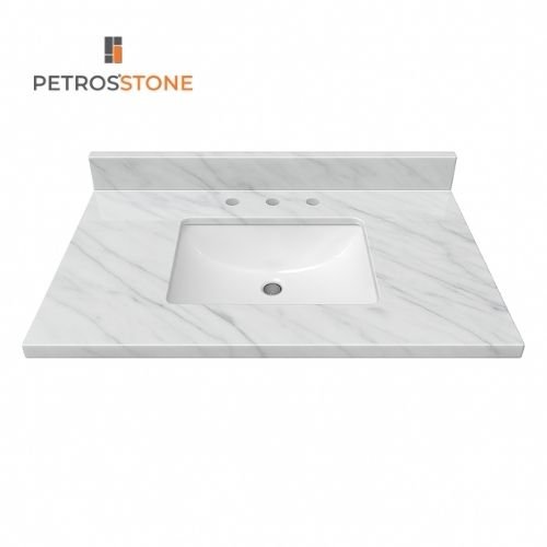 White Cultured Marble Vanity Top with Grey Veining 37x22