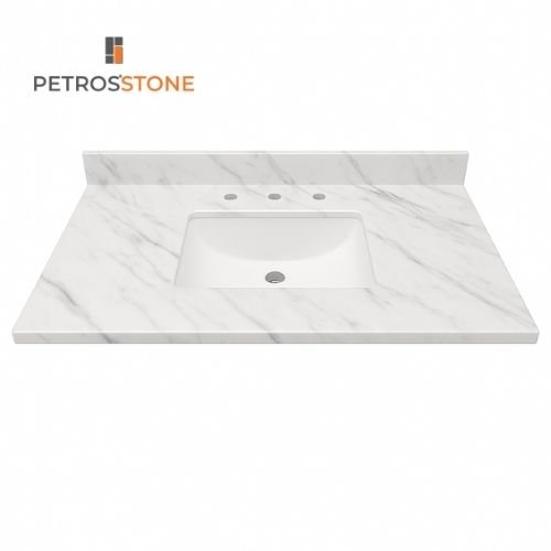White Cultured Marble Vanity Top with Grey Veining 49x22