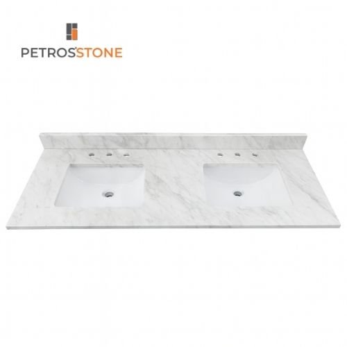 White Cultured Marble Vanity Top with Grey Veining 61x22