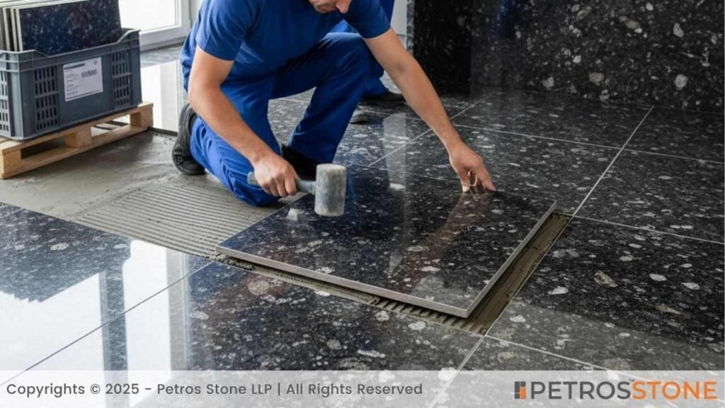 Granite Slabs in Factory, Tile Fixing