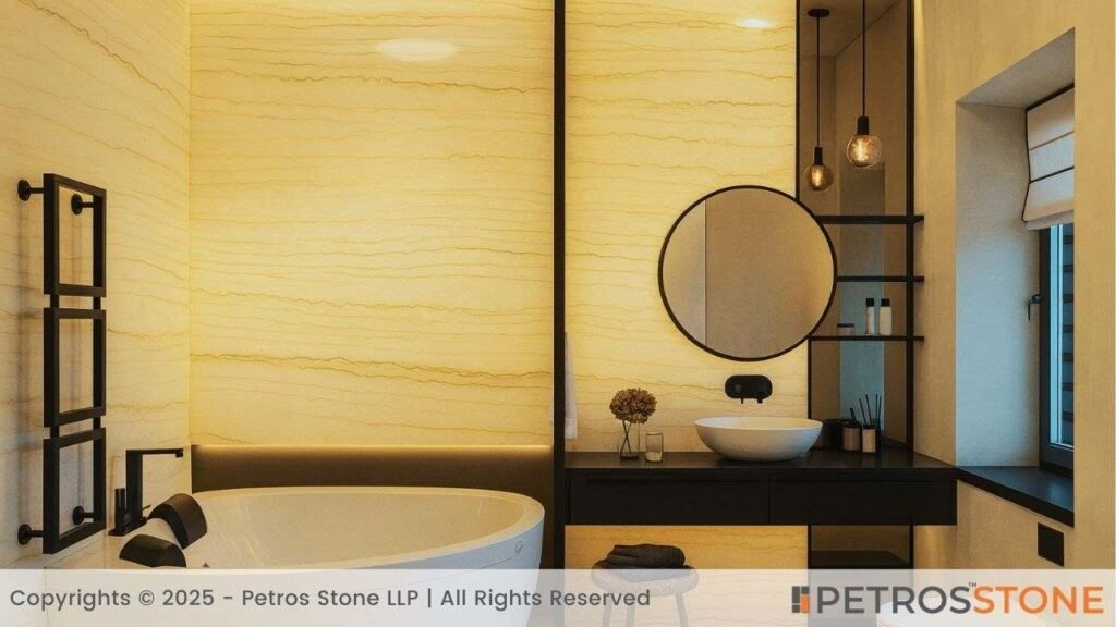 White Macaubas Quartzite Backlit Bathroom (1)