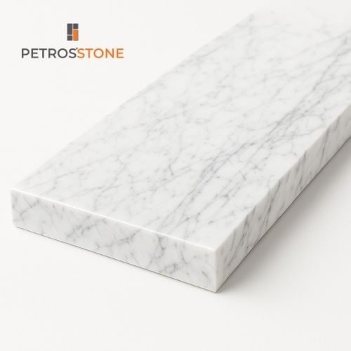 White Carrara Marble Single Cut Edge Threshold