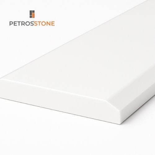 White Engineered Marble Double Beveled Edge Threshold