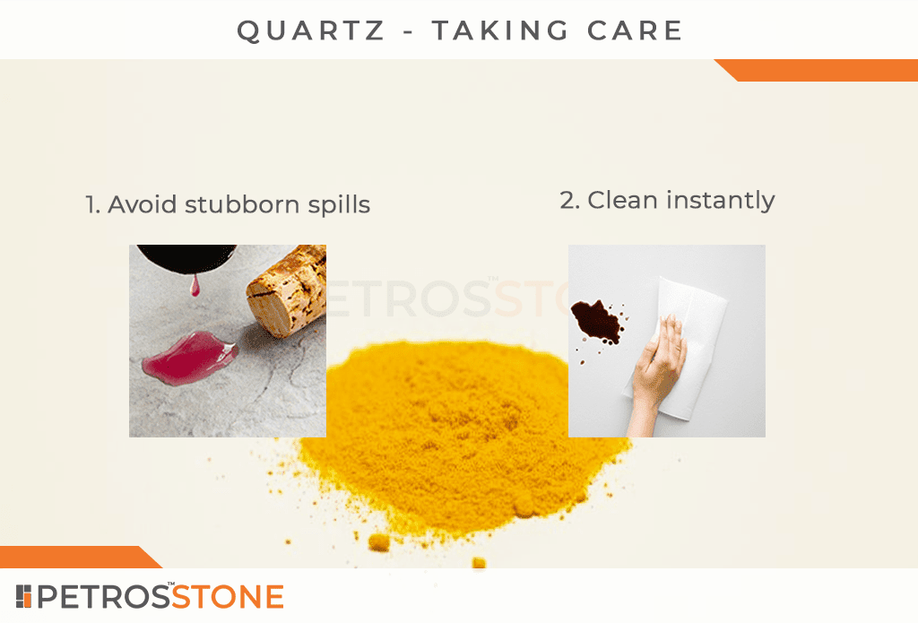 Taking care of quartz countertops. Prventing quartz from getting stained.