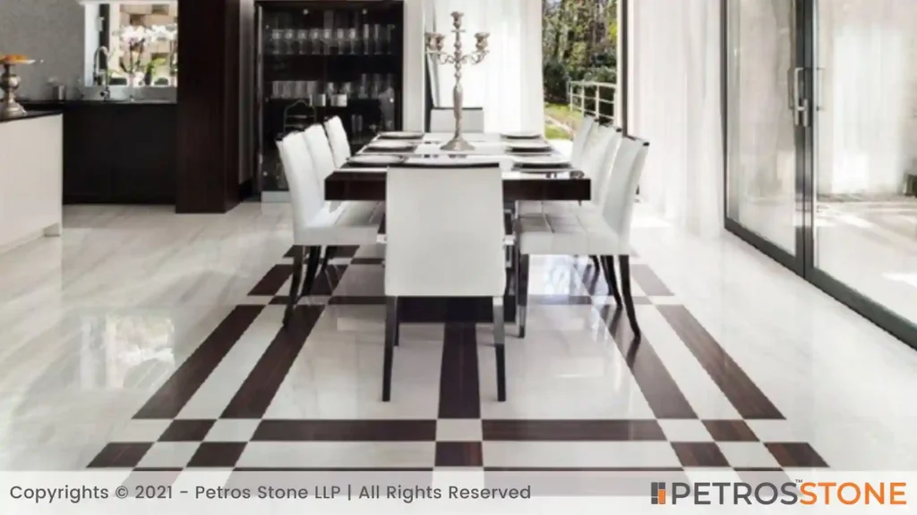 Striped marble floor tiles