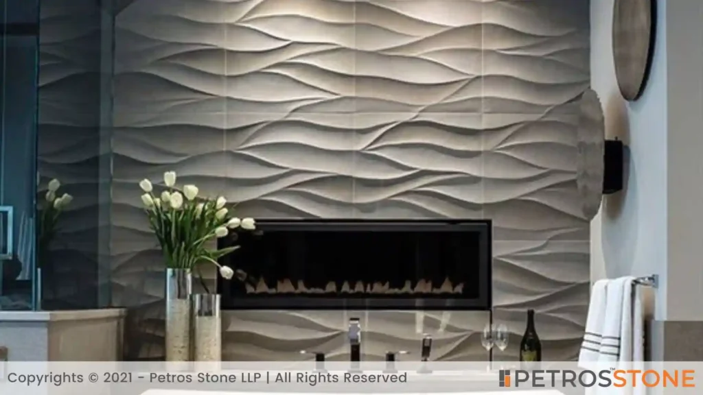 Wave-like patterned marble tiles