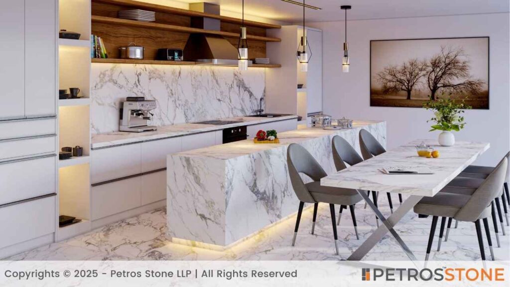 Arabescato Corchia Sintered Stone Countertop and Backsplash