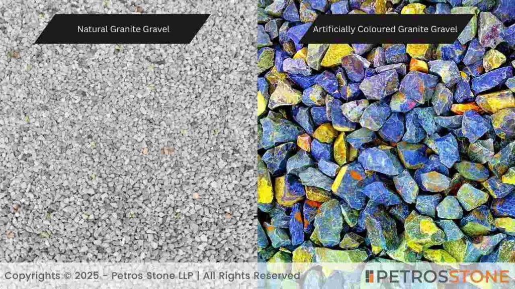 Artificially Coloured vs Natural Granite Gravel Colours