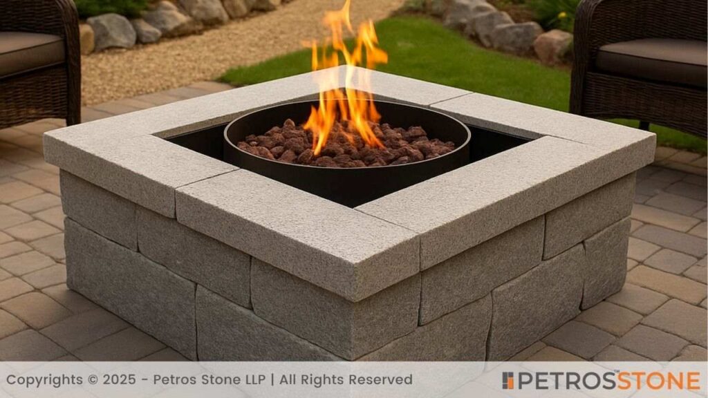Square granite and steel fire pit