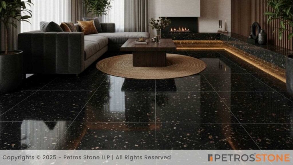 An Eye-Catching Floor (Black Galaxy) Granite