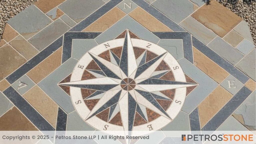 Custom Mosaic or Geometric Design (Custom-Cut Flagstone Installation)