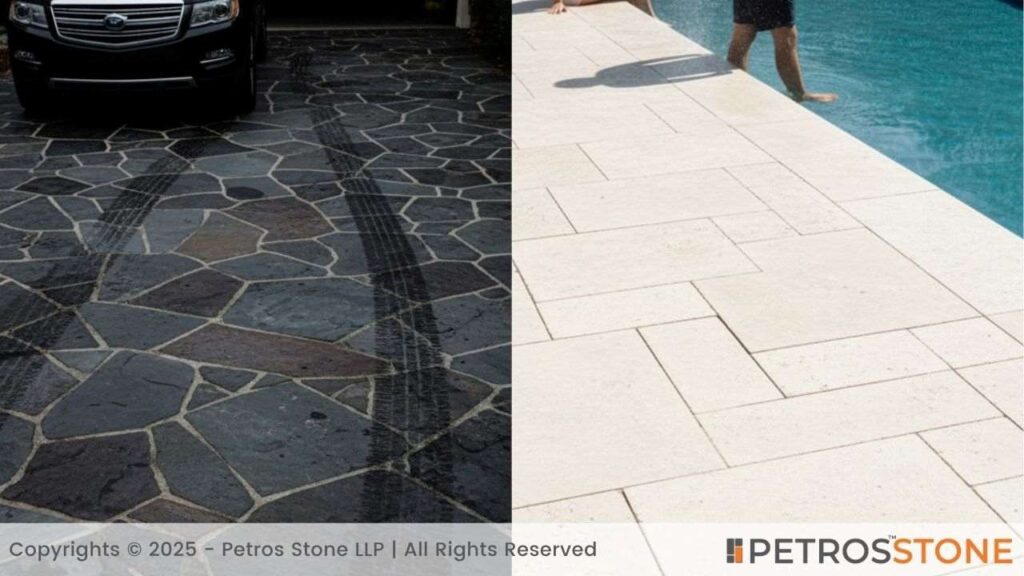 Driveways (Darker for tracks) vs. Pool Decks (Lighter for cool)