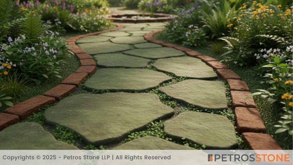 Garden Path Featuring Mossy Green Flagstones