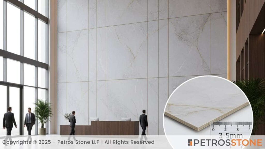 Internal Lobby Walls_ Designers mostly use 3-5mm veneers to produce smooth and contemporary appearances