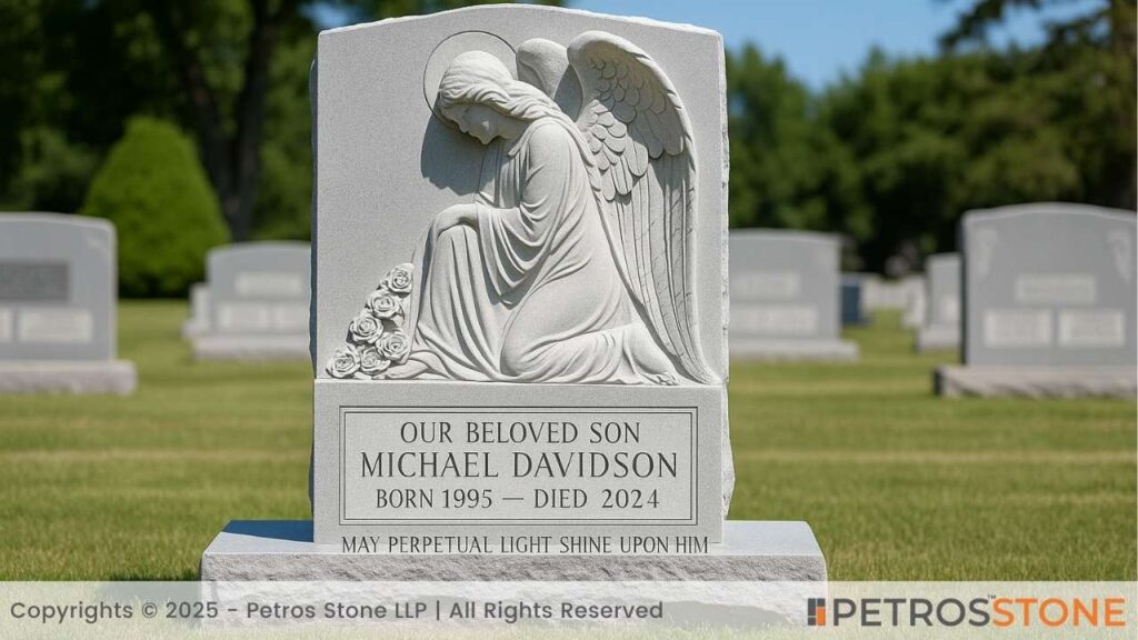 Sculpted Angel Upright Headstone