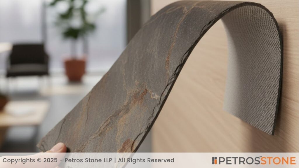 Slate-Lite Veneer (~1.5 mm thick, made from natural slate and fiberglass; lightweight and flexible)