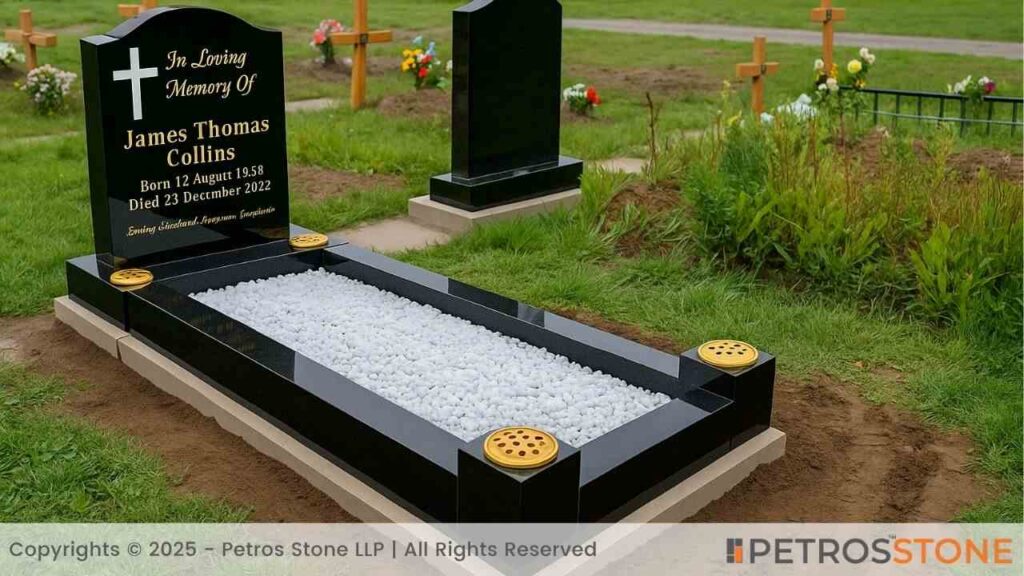 Classic Black Granite Kerbed Headstone