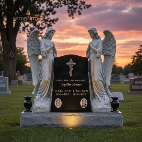Double Angel Sculpture Headstone