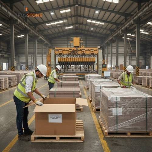 Packaging Tiles are labeled and packed for shipping