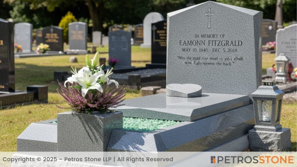 Polished Grey Granite Kerb Set with Vase Holders