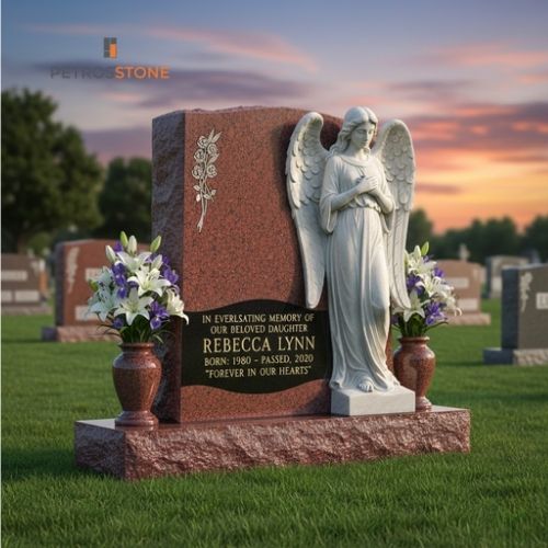 Ruby Red Granite Angel Headstone