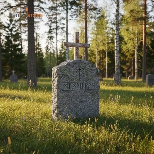 Scandinavian Wooden Cross and Carved Headstones