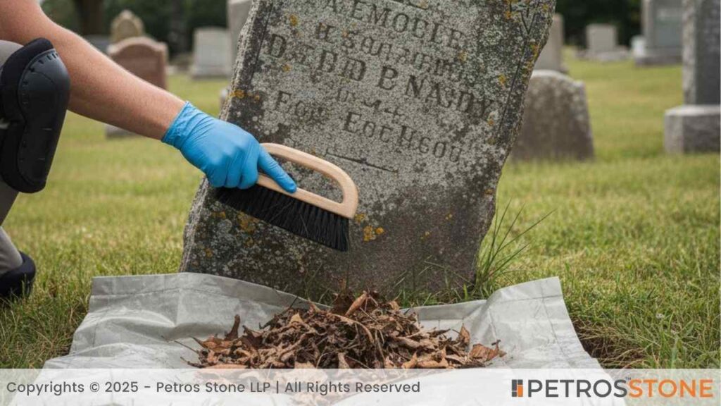 Sweep leaves and dirt - Headstone