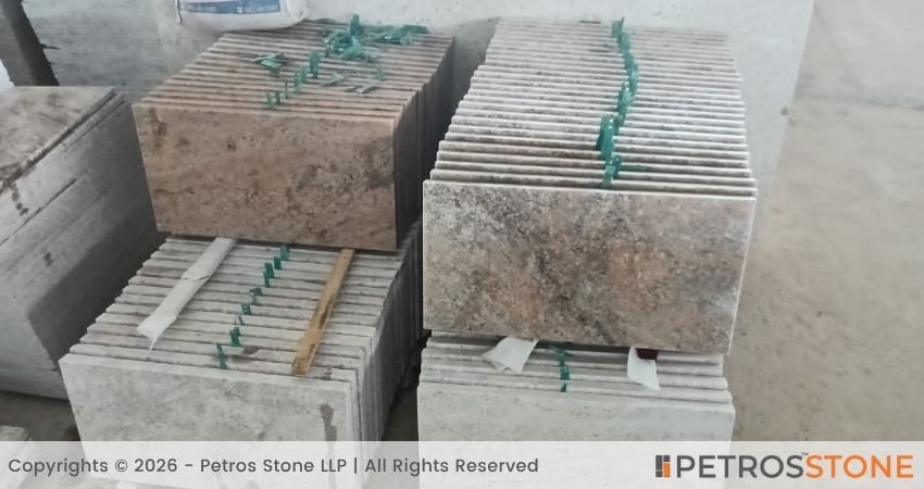 Ivory Brown Granite Tiles in a Stack
