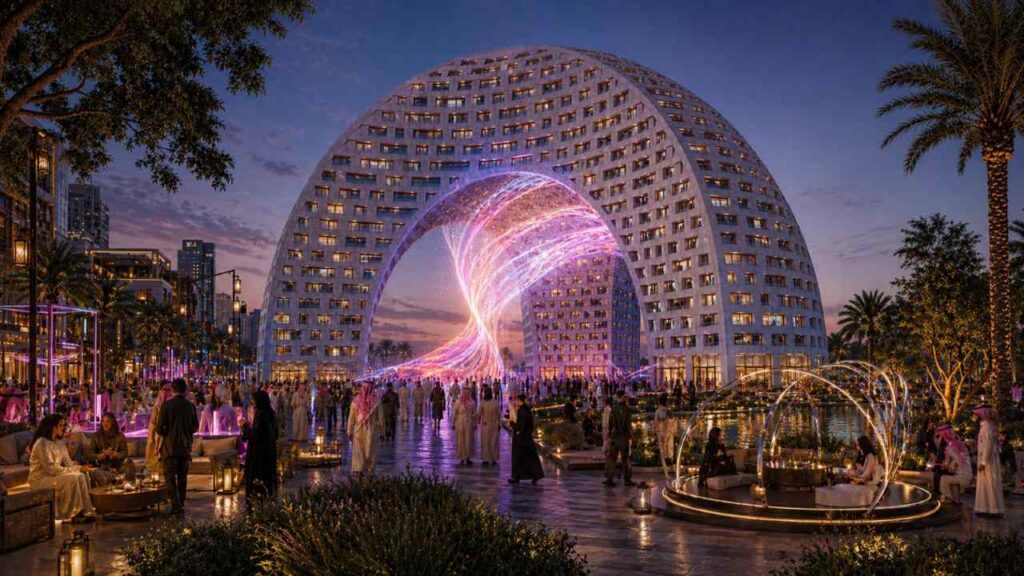 S Squares, Dammam, Saudi Arabia Where futuristic geometry frames vibrant public plazas.