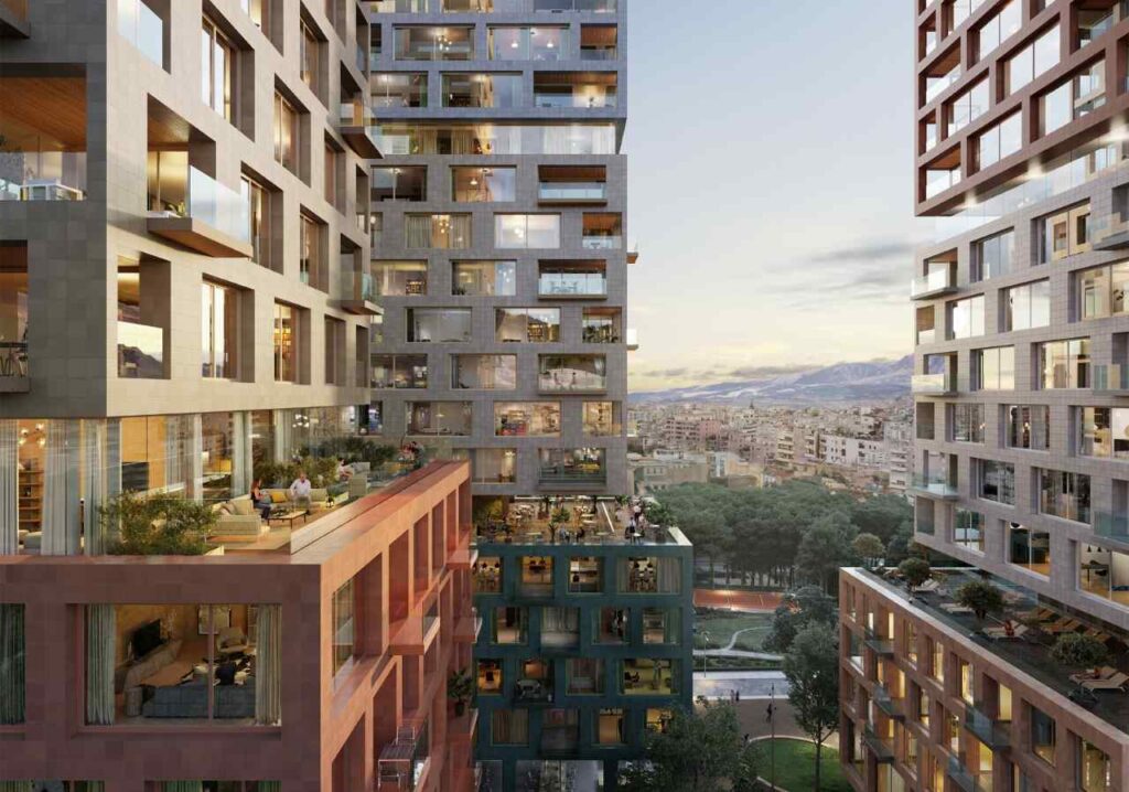 Tirana Blocks, Tirana, Albania Dynamic residential facades looking out over the city.