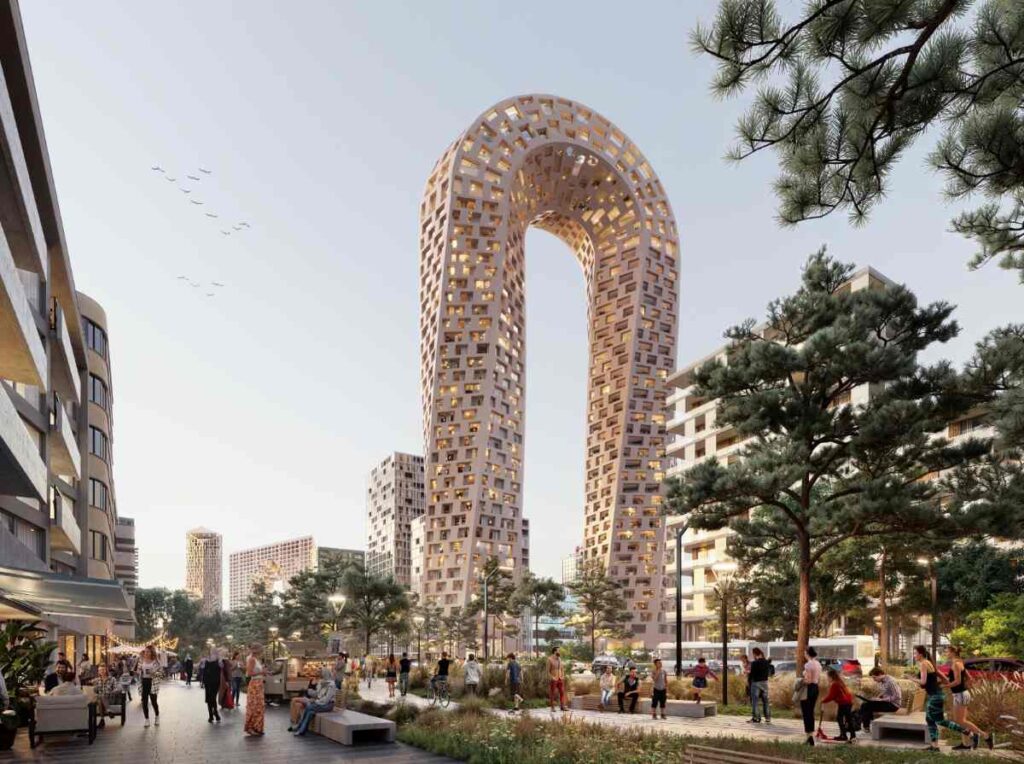 Tirana Blocks, Tirana, Albania Engineering an iconic, sculptural arch for modern urban living.